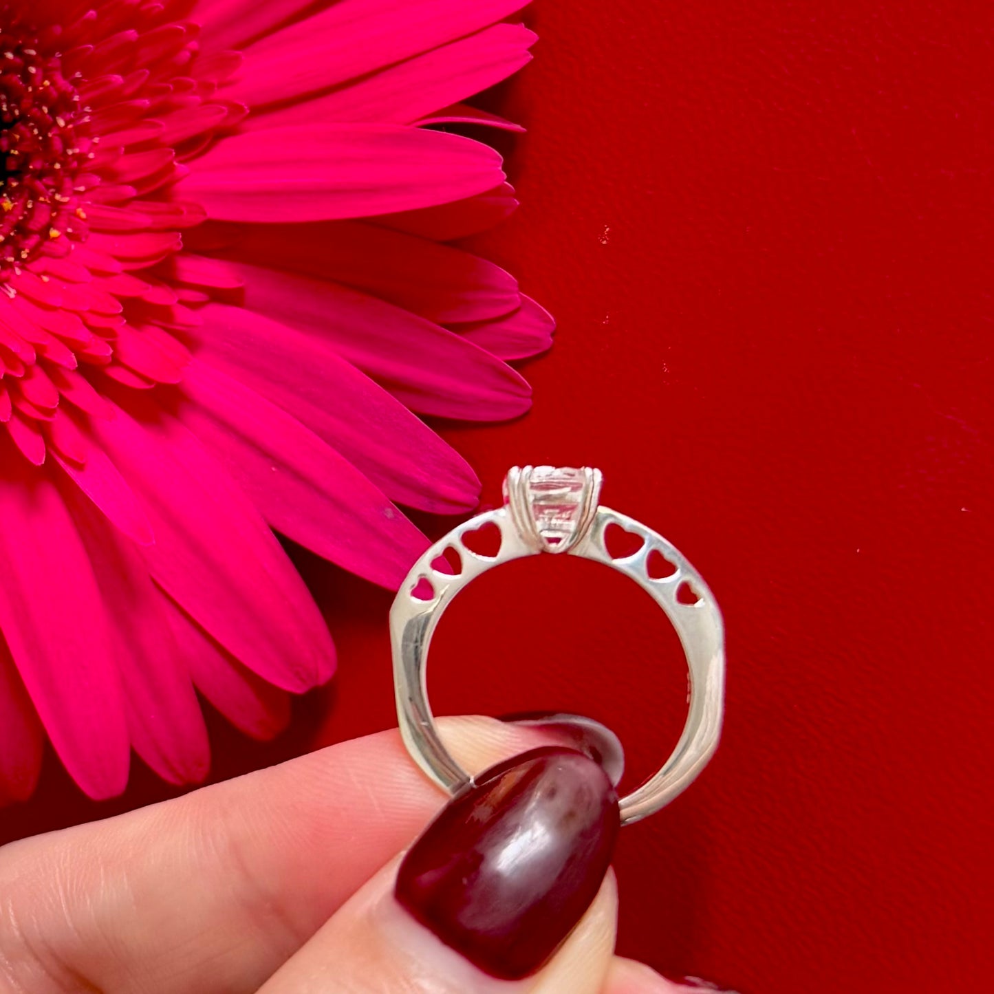 Heart design ring 〈Rainbow moon stone〉