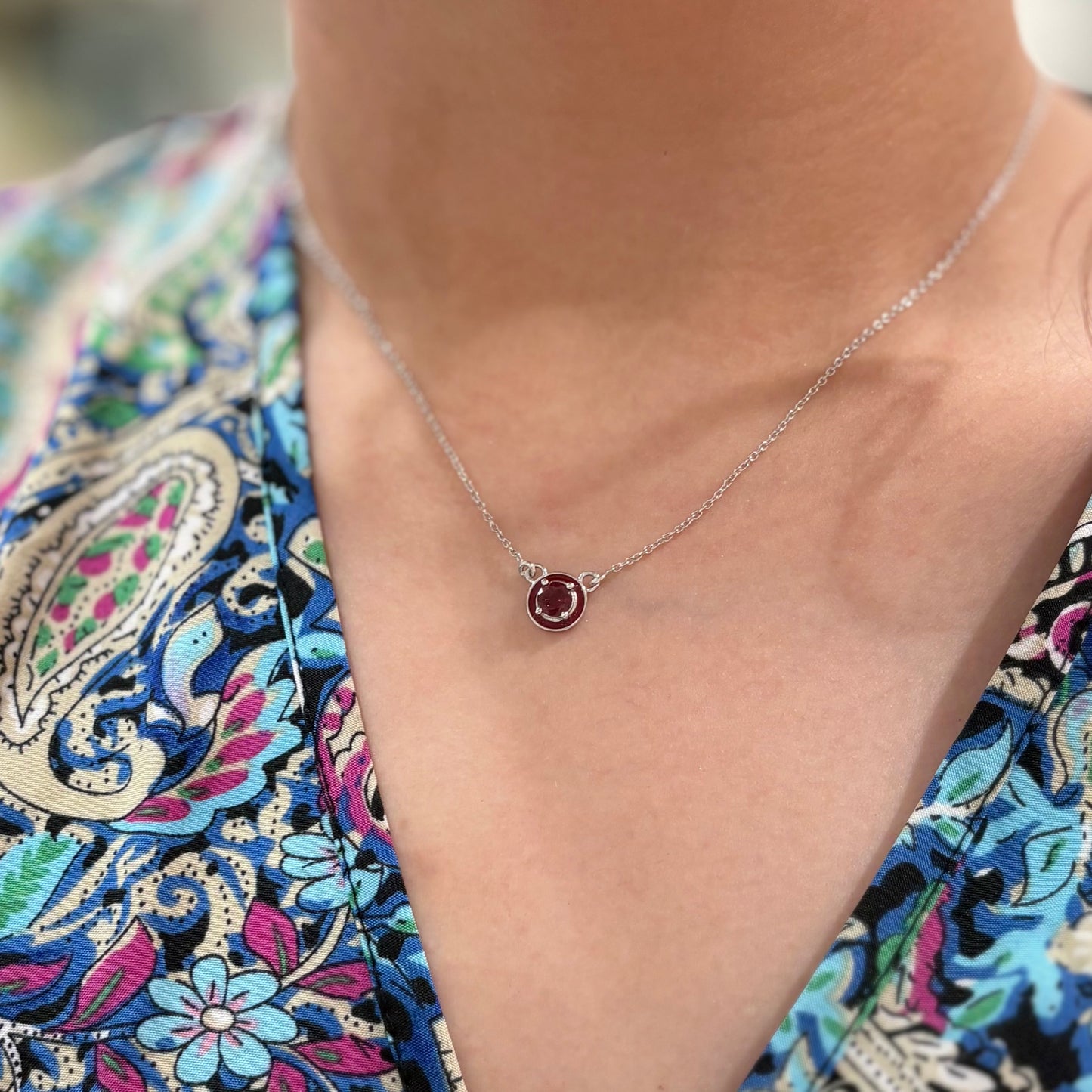 Enamel × stone necklace