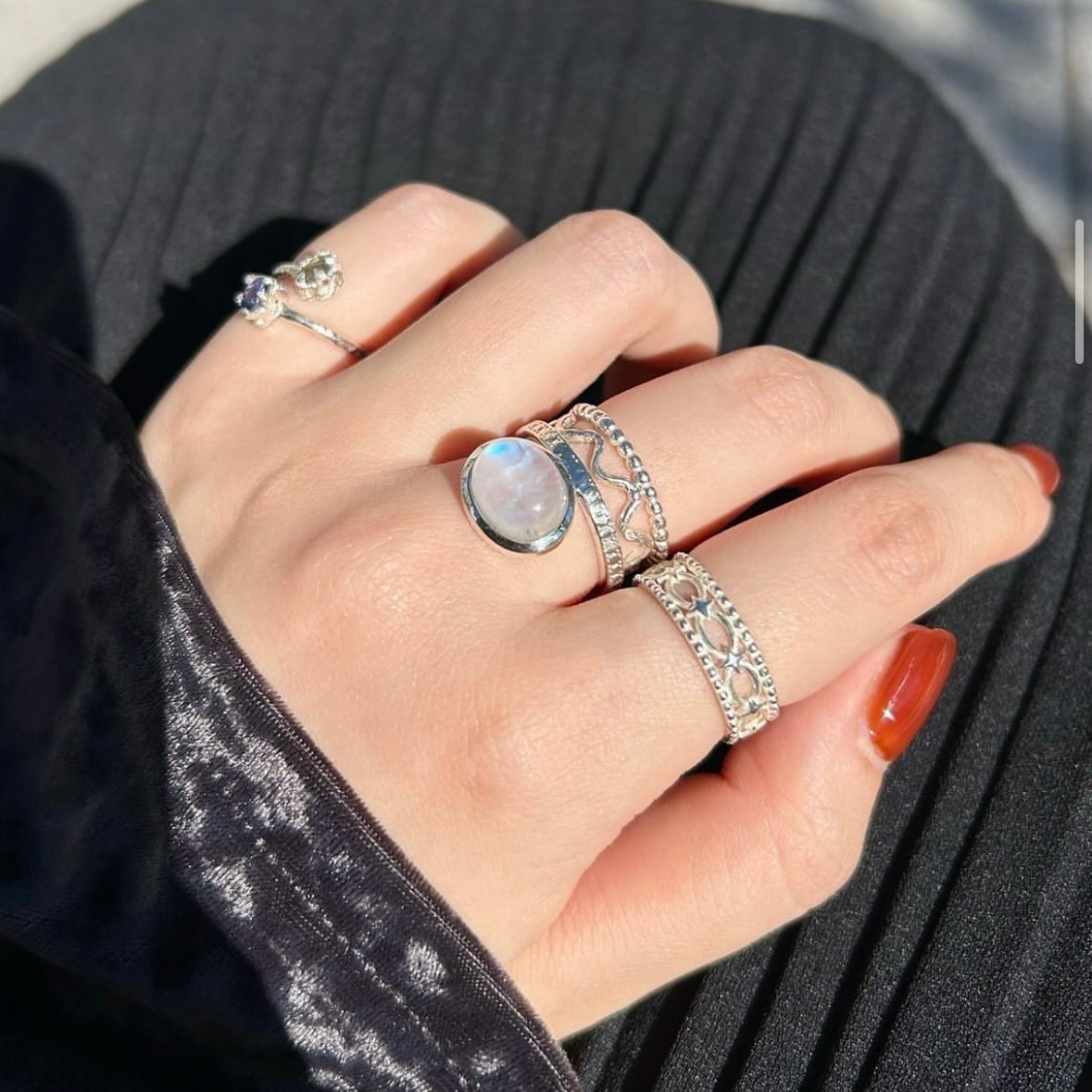 Rainbow Moonstone ring 2