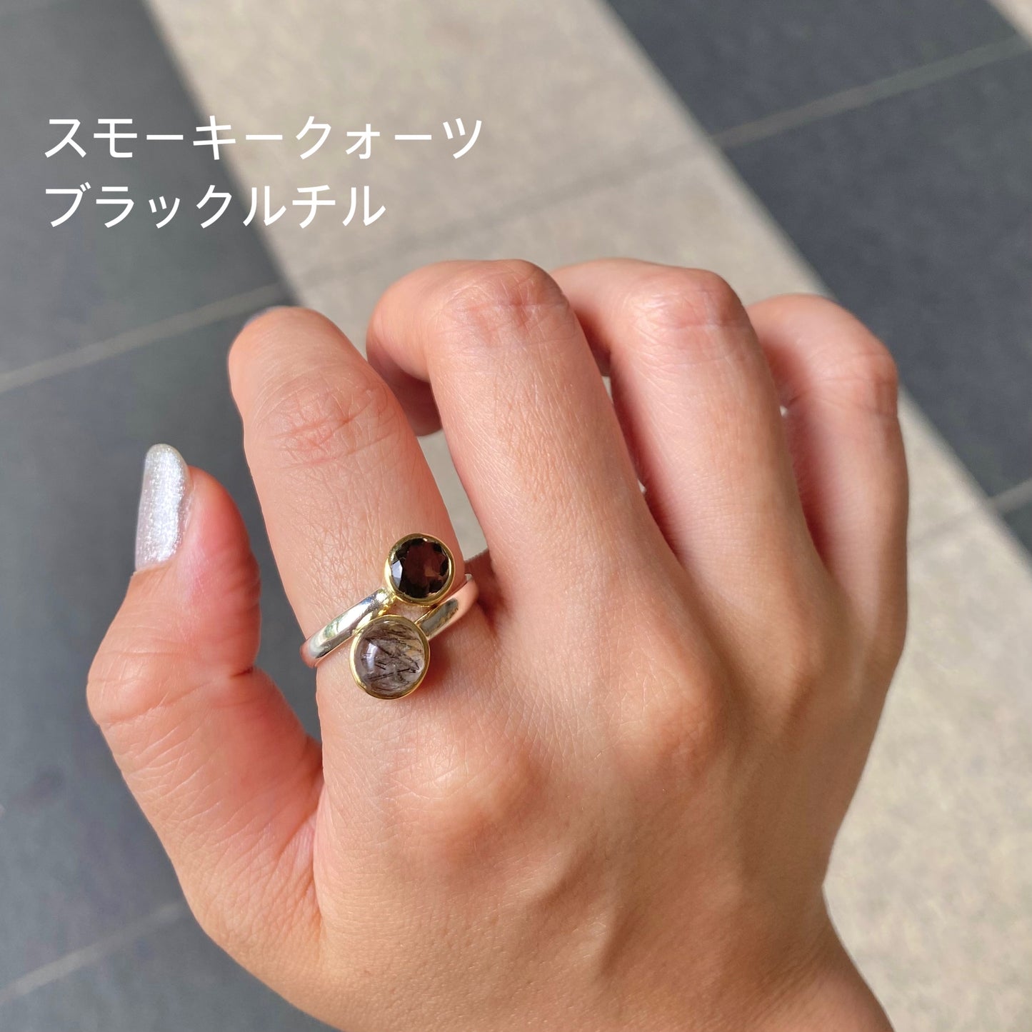 Silver925×Brass 2stone ring