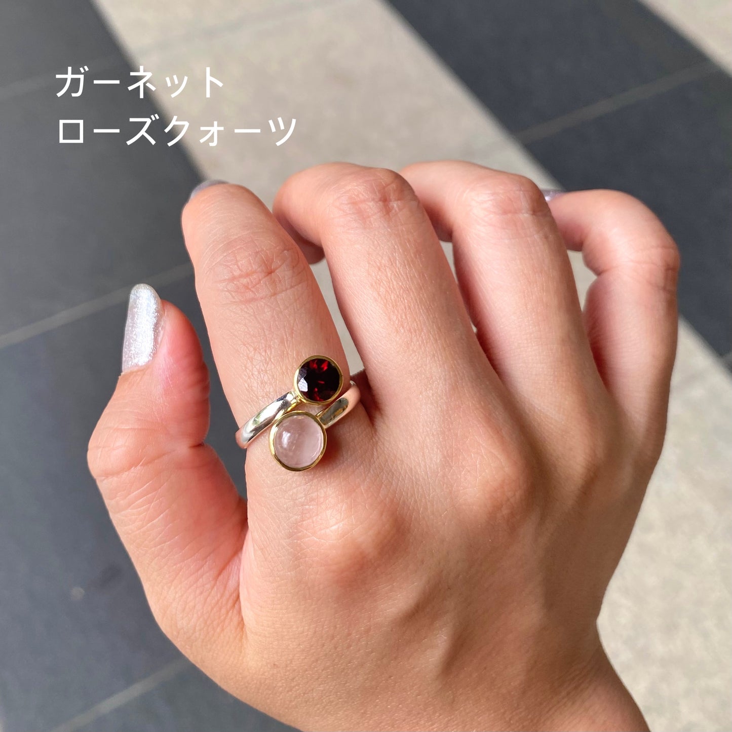 Silver925×Brass 2stone ring