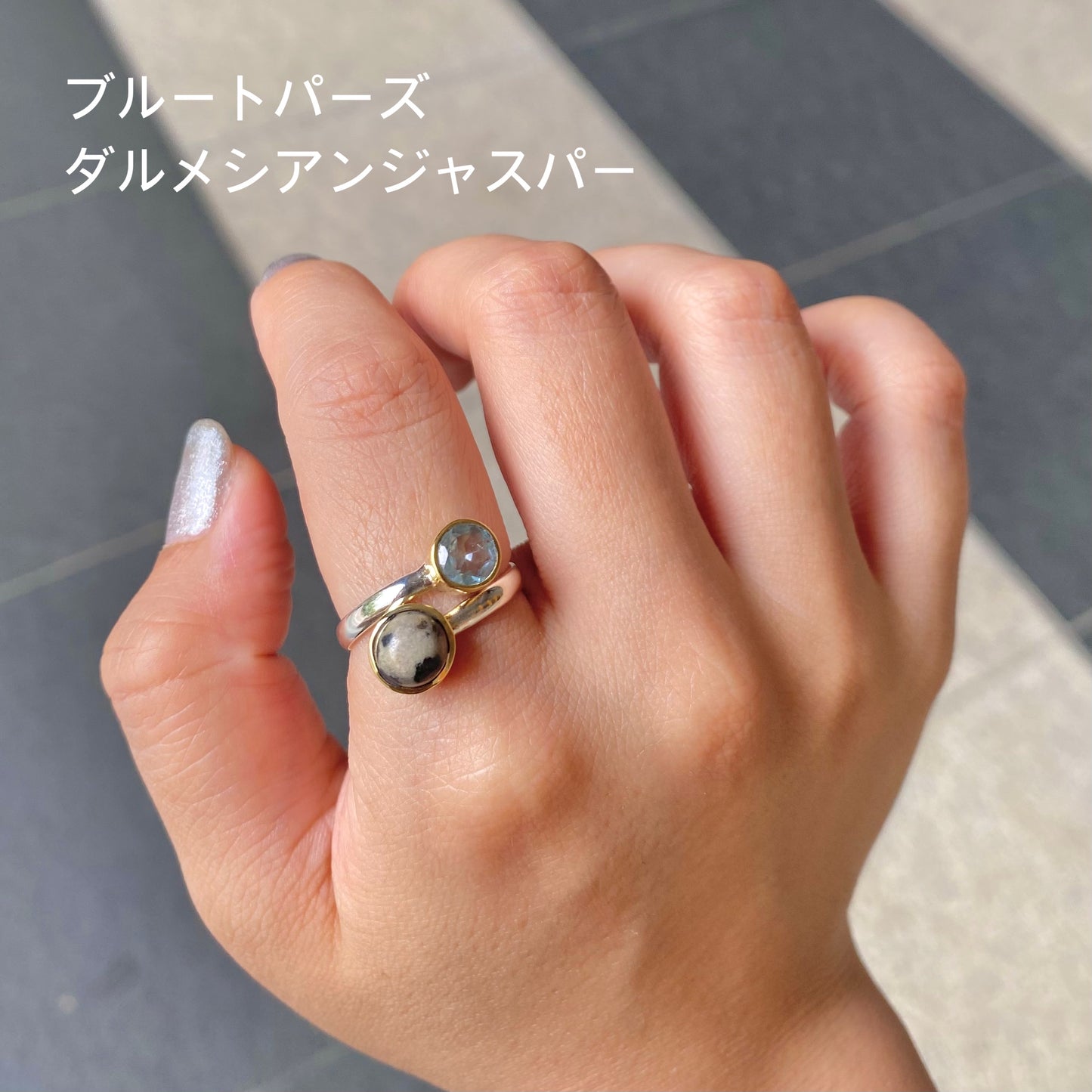 Silver925×Brass 2stone ring
