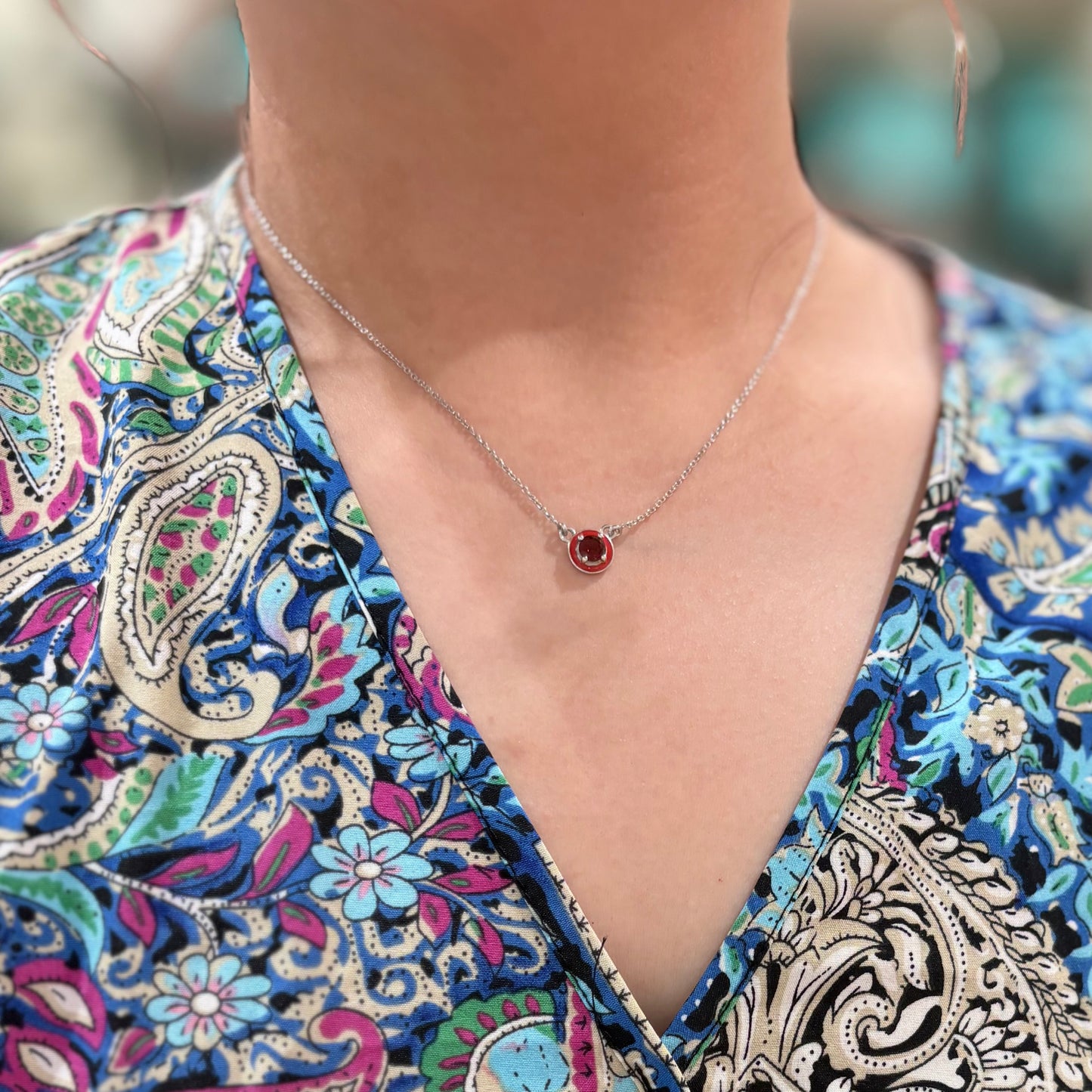 Enamel × stone necklace