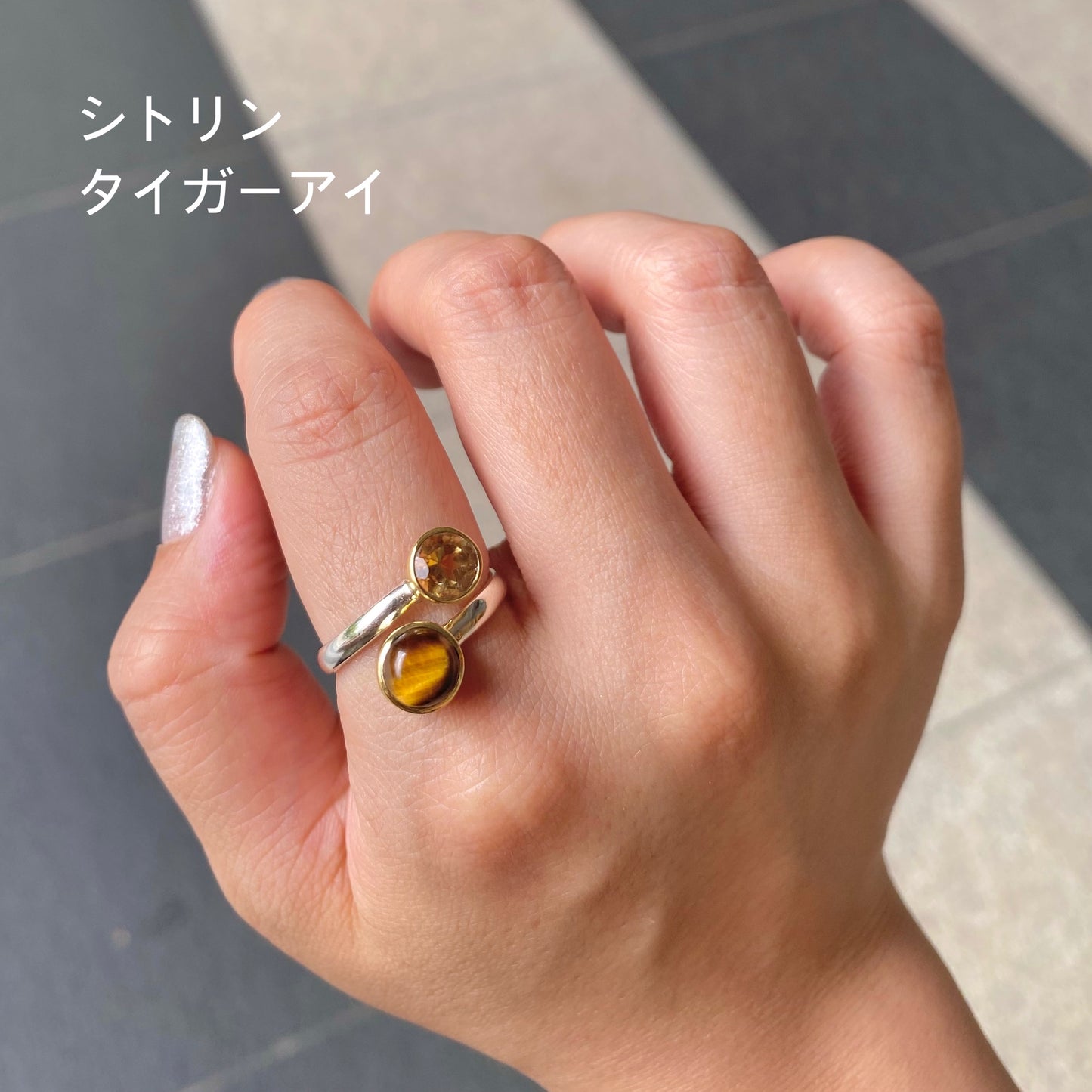 Silver925×Brass 2stone ring