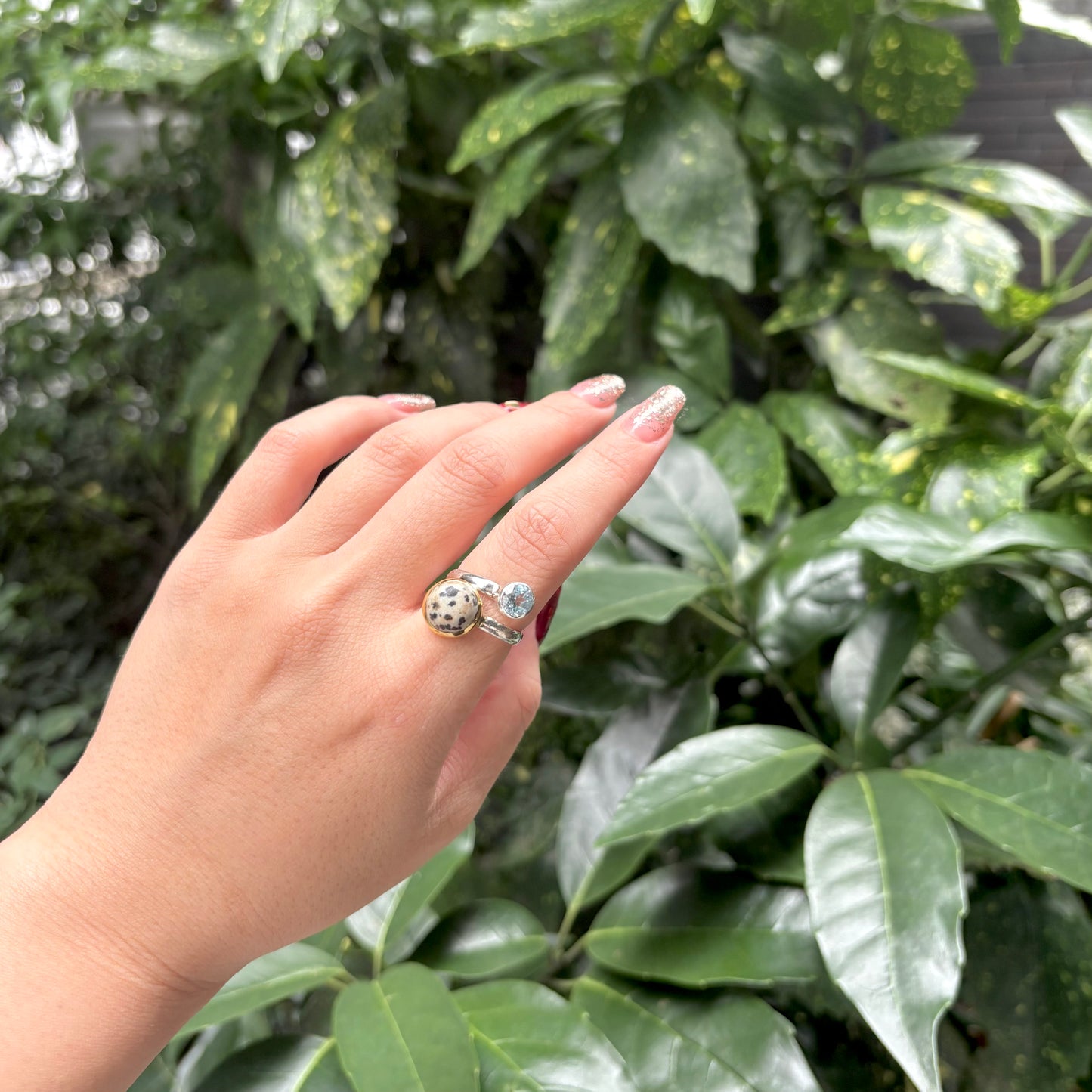 Silver925×Brass 2stone ring 22