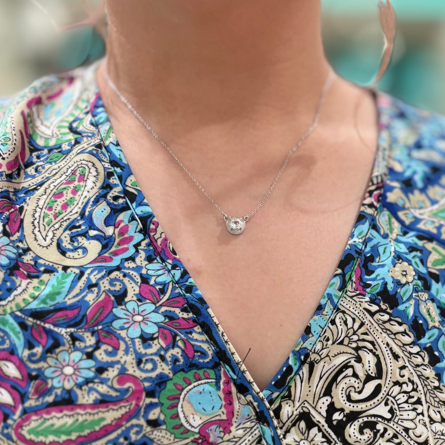 Enamel × stone necklace