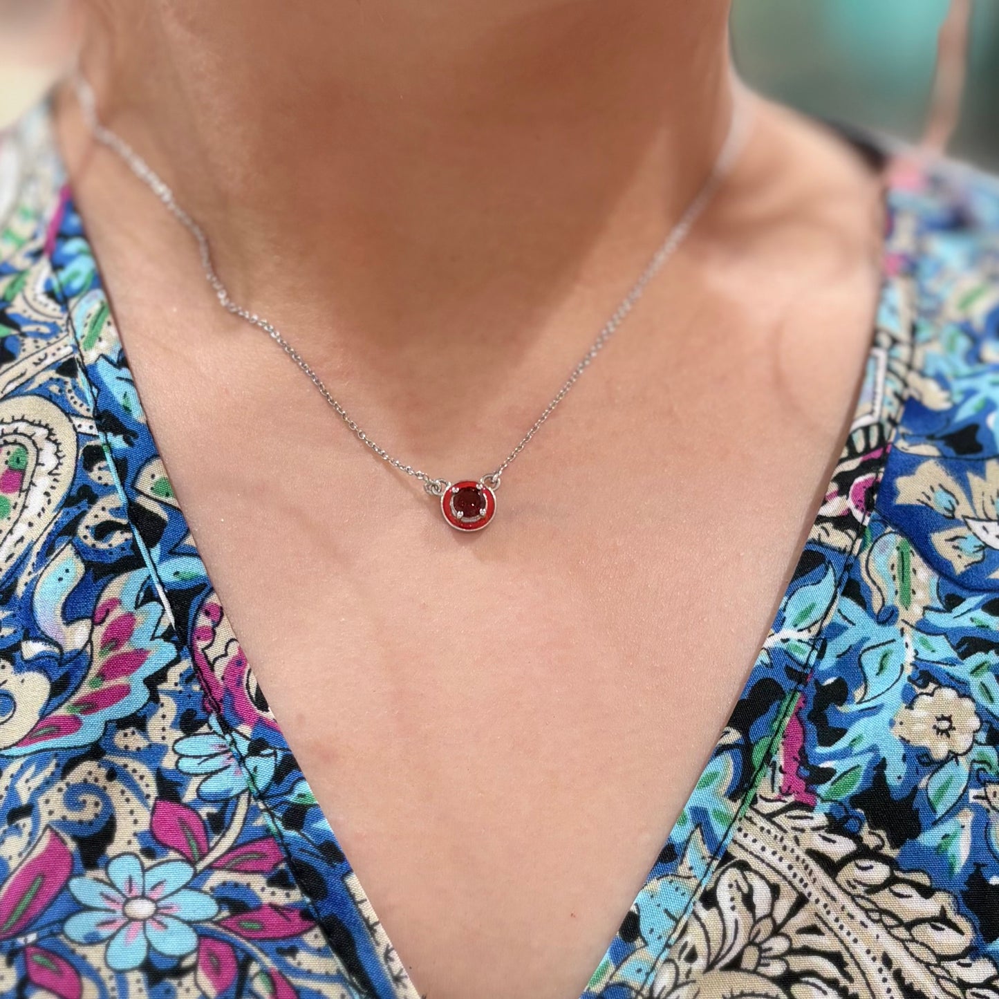 Enamel × stone necklace