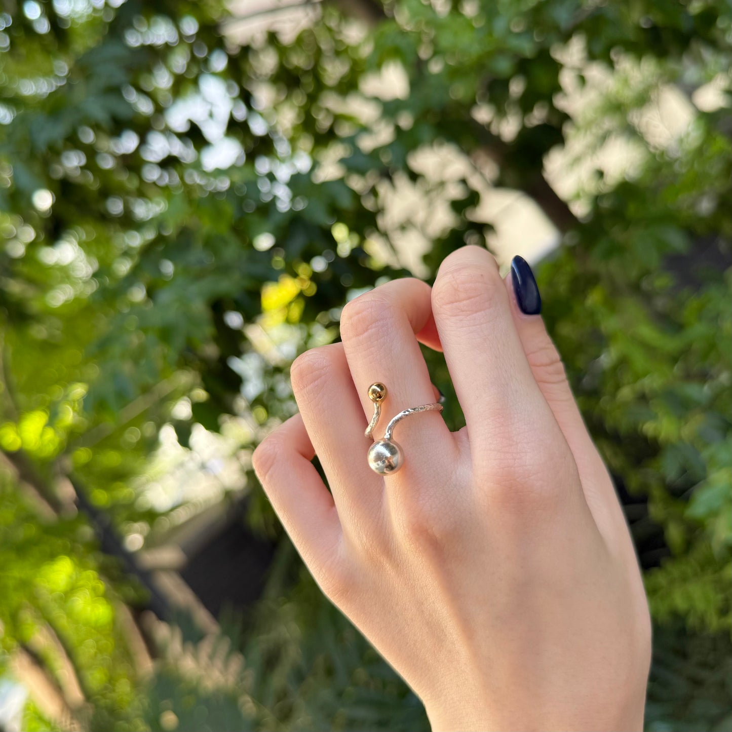 Silver925×Brass plain ring 〈Ball〉17