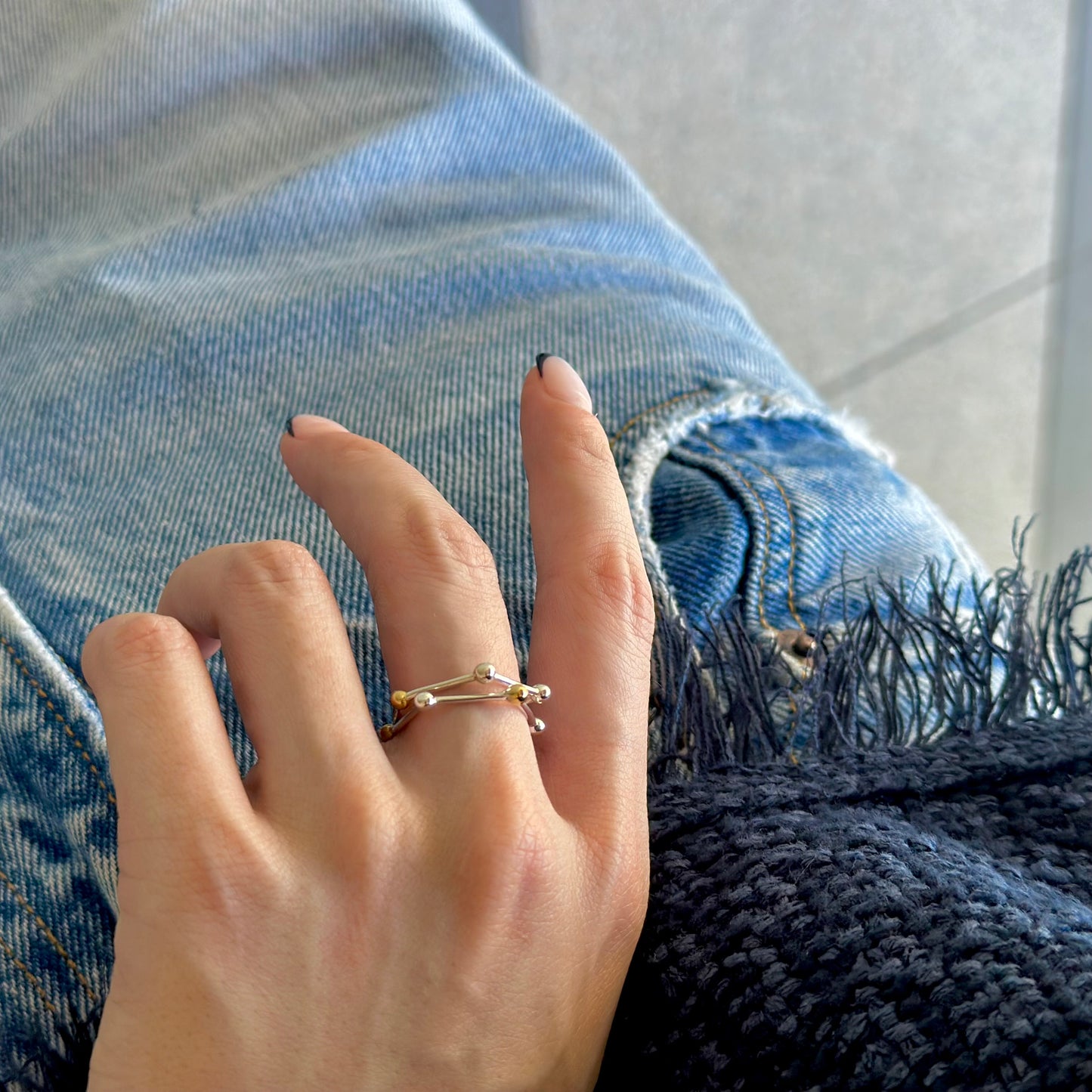 Silver925×Brass plain ring 〈Pentagon〉