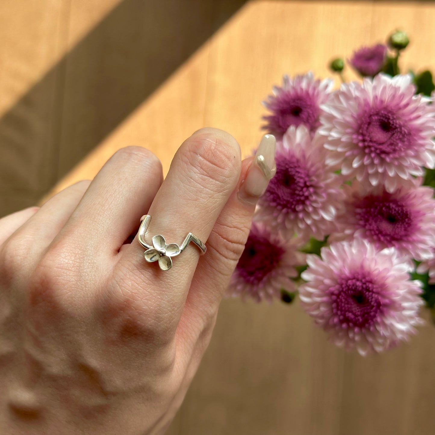 Silver925 flower plain ring 5