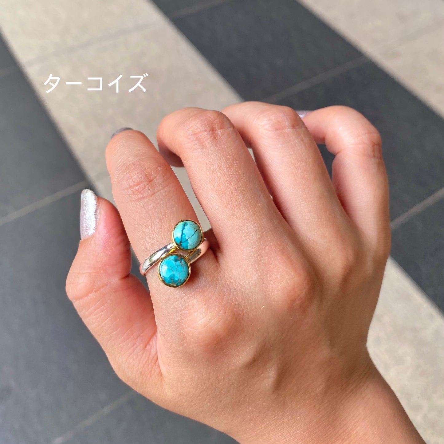 Silver925×Brass 2stone ring