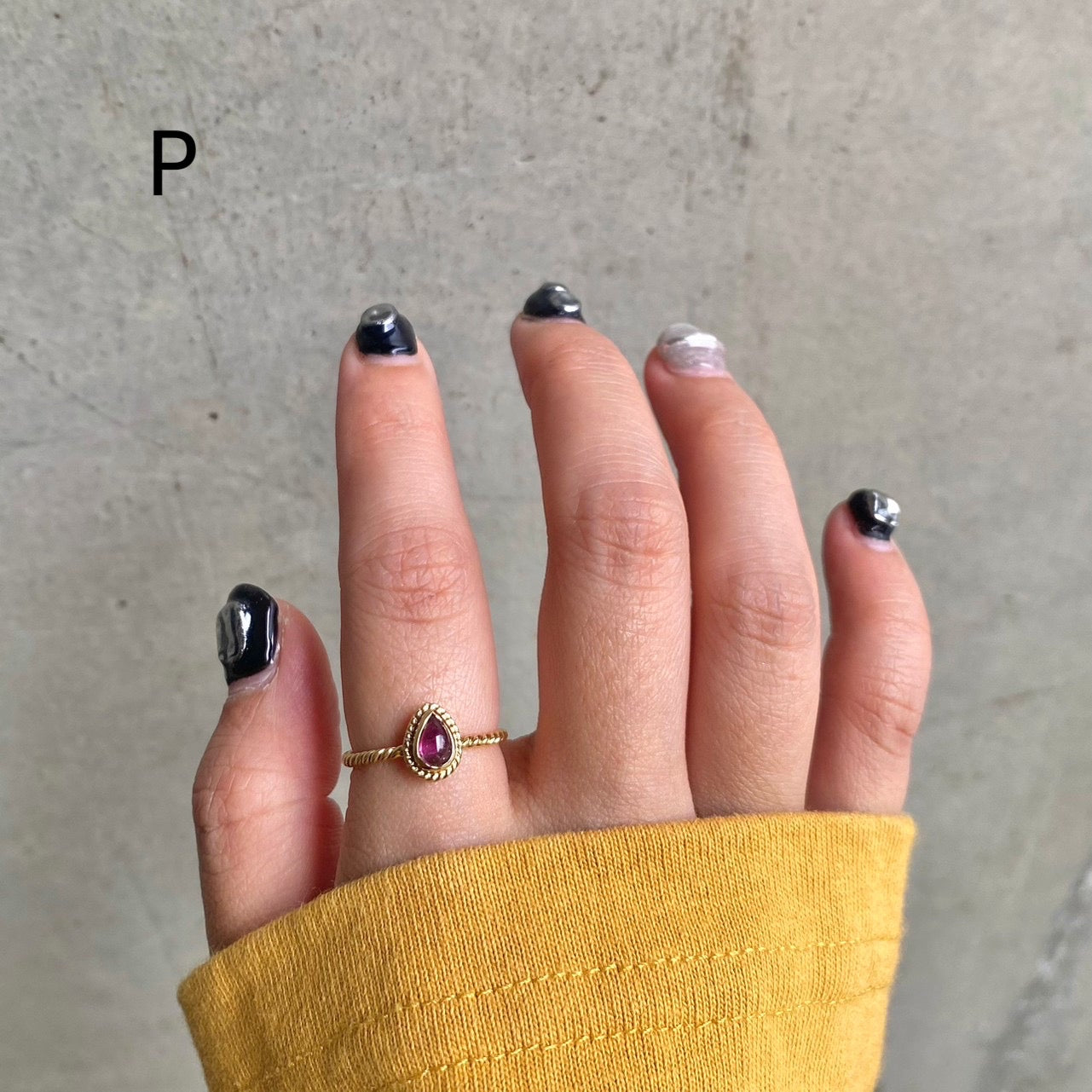 Brass petit ring〈pink/red〉