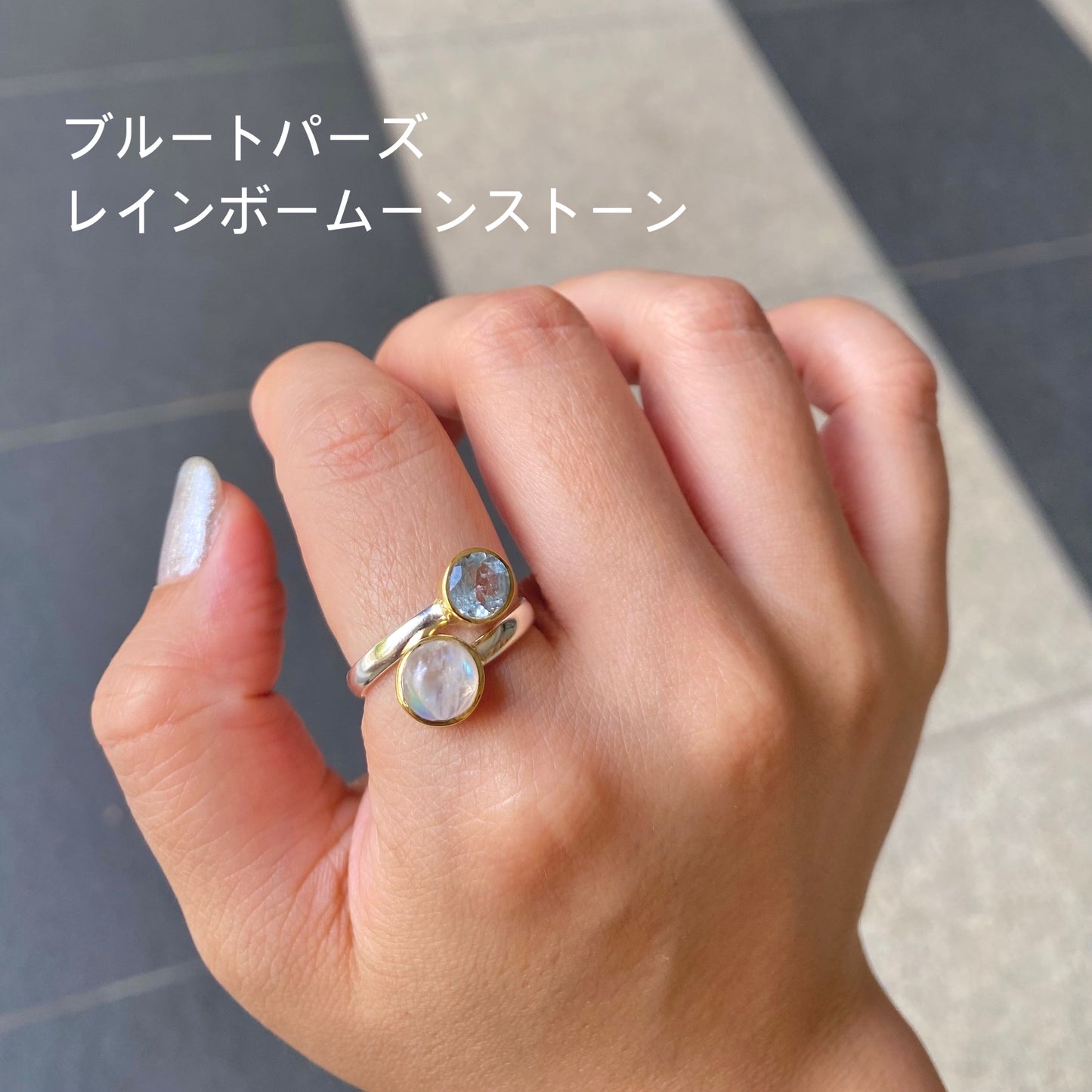 Silver925×Brass 2stone ring