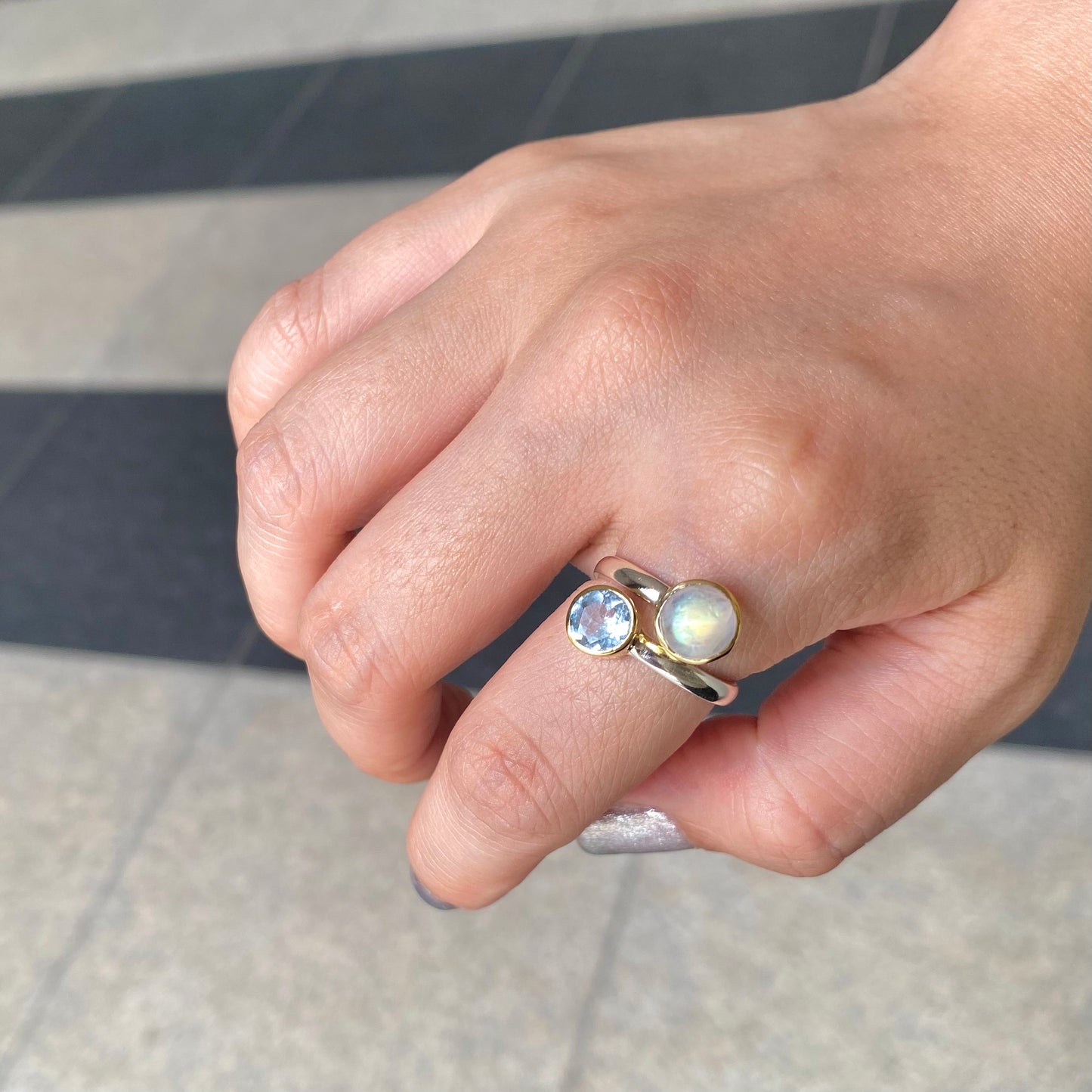 Silver925×Brass 2stone ring