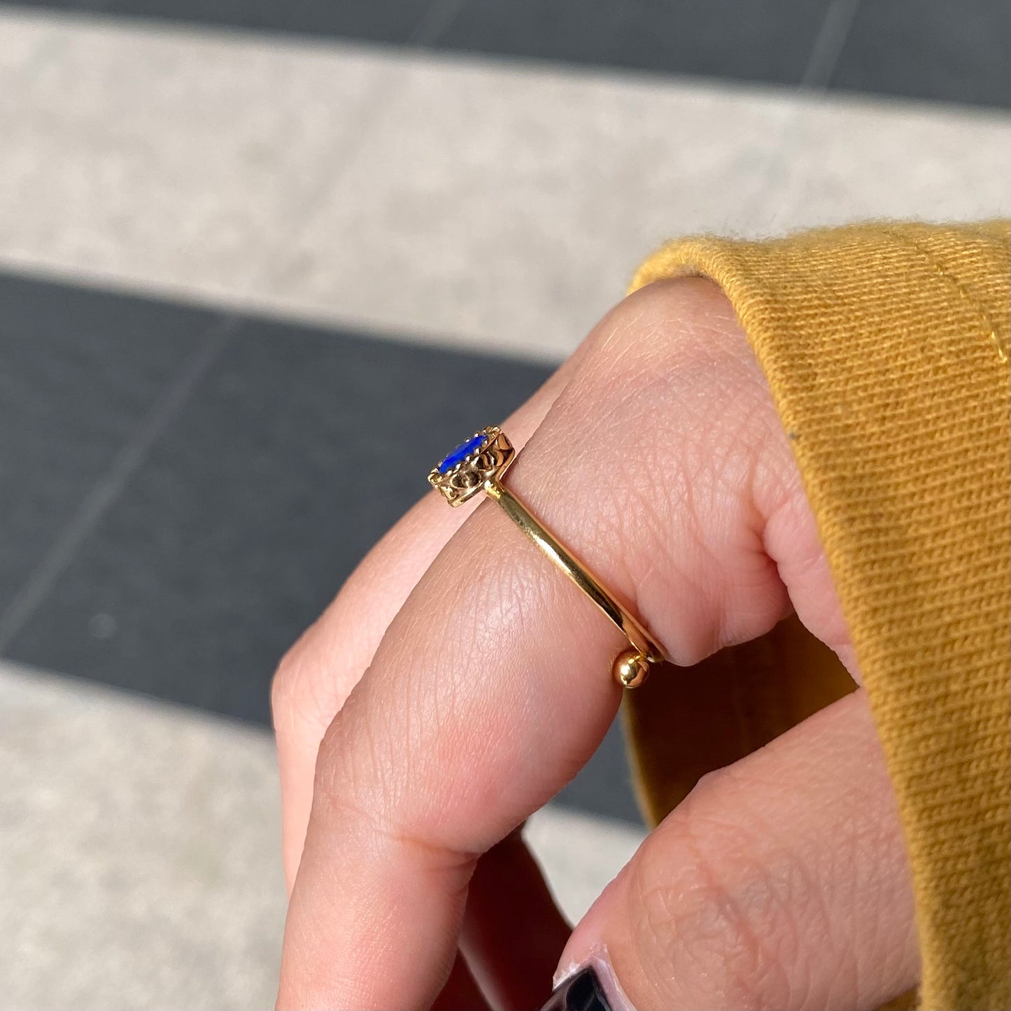 Brass petit ring〈blue〉