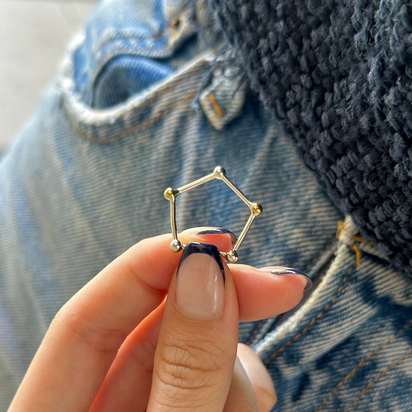 Silver925×Brass plain ring 〈Pentagon〉