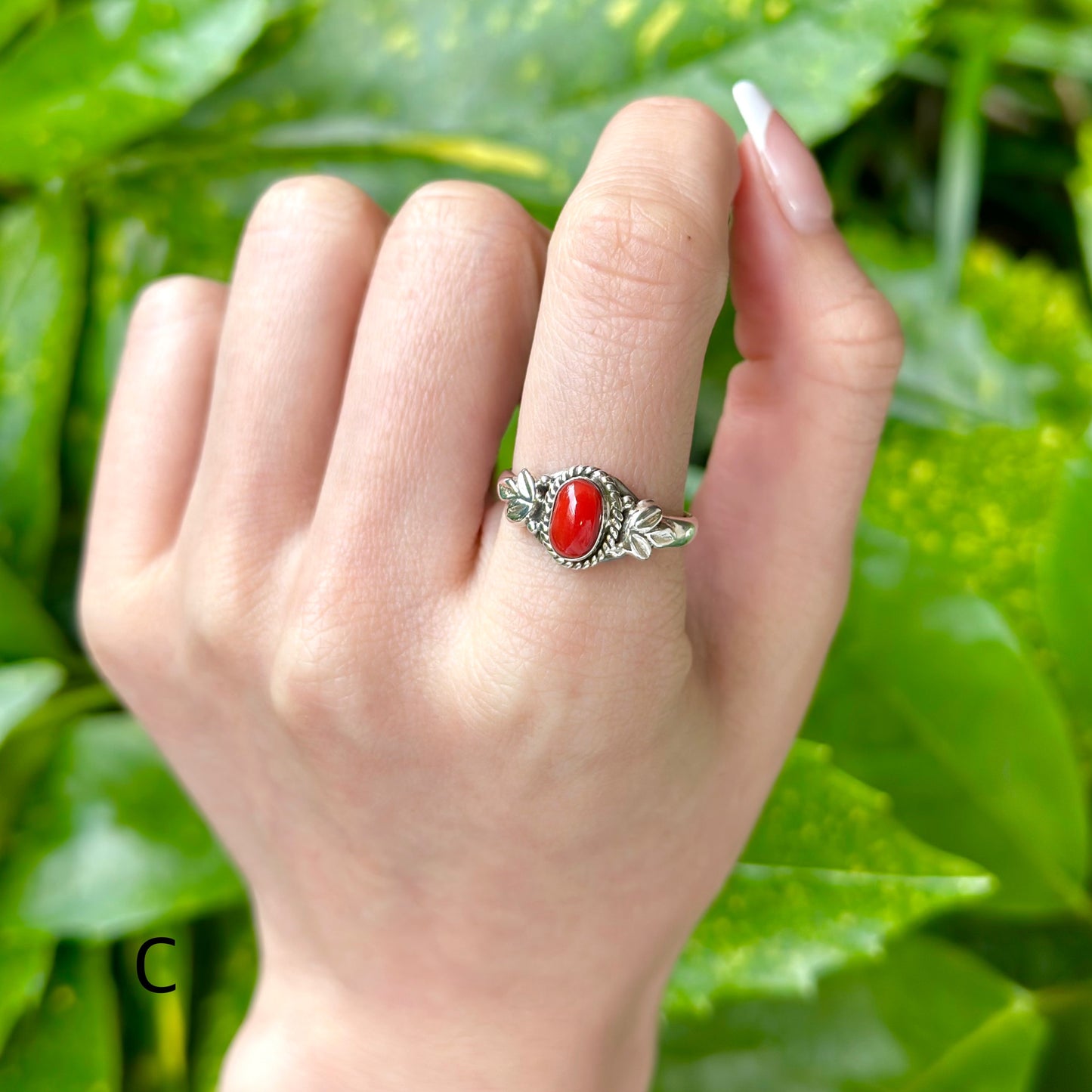 Italy red coral design ring