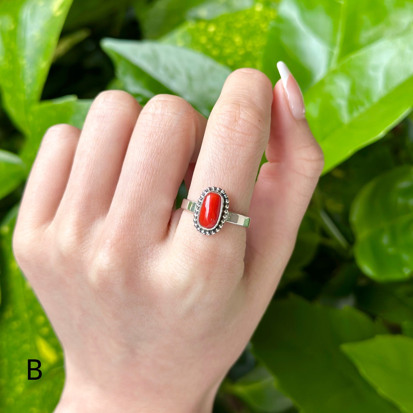 Italy red coral design ring