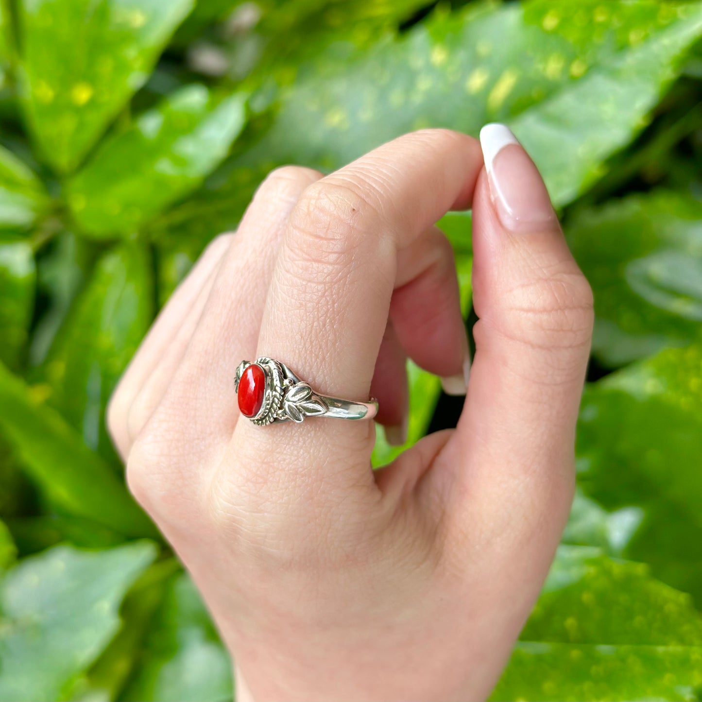 Italy red coral design ring