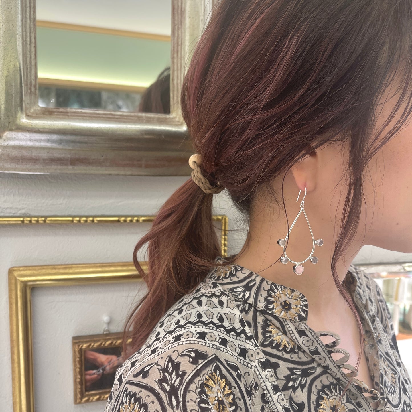 Silver925 Tear drop 5stone pierce