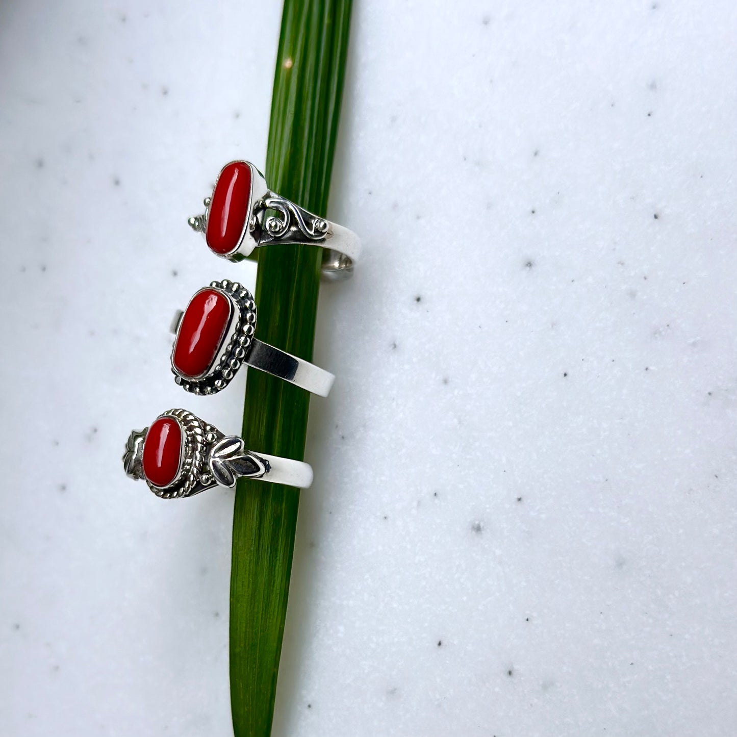 Italy red coral design ring