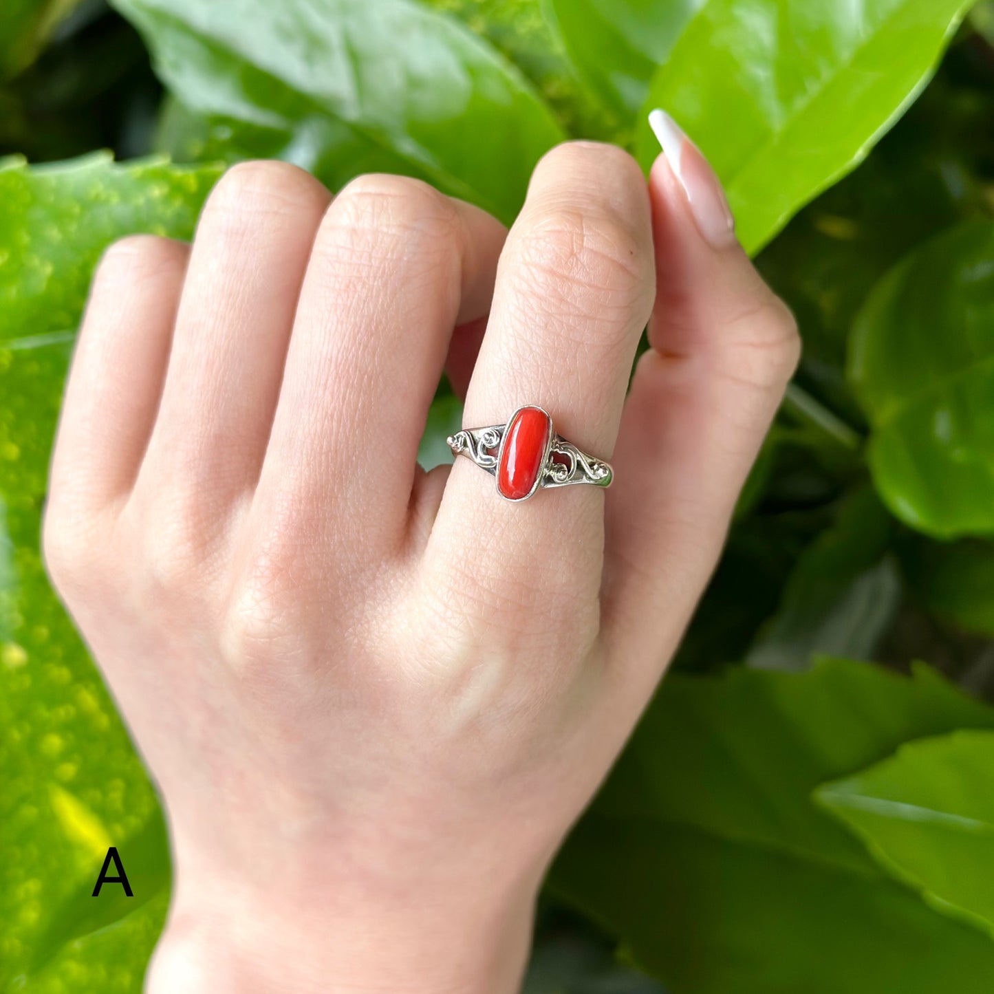 Italy red coral design ring