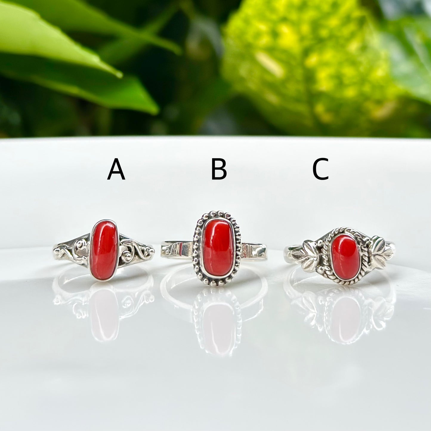 Italy red coral design ring