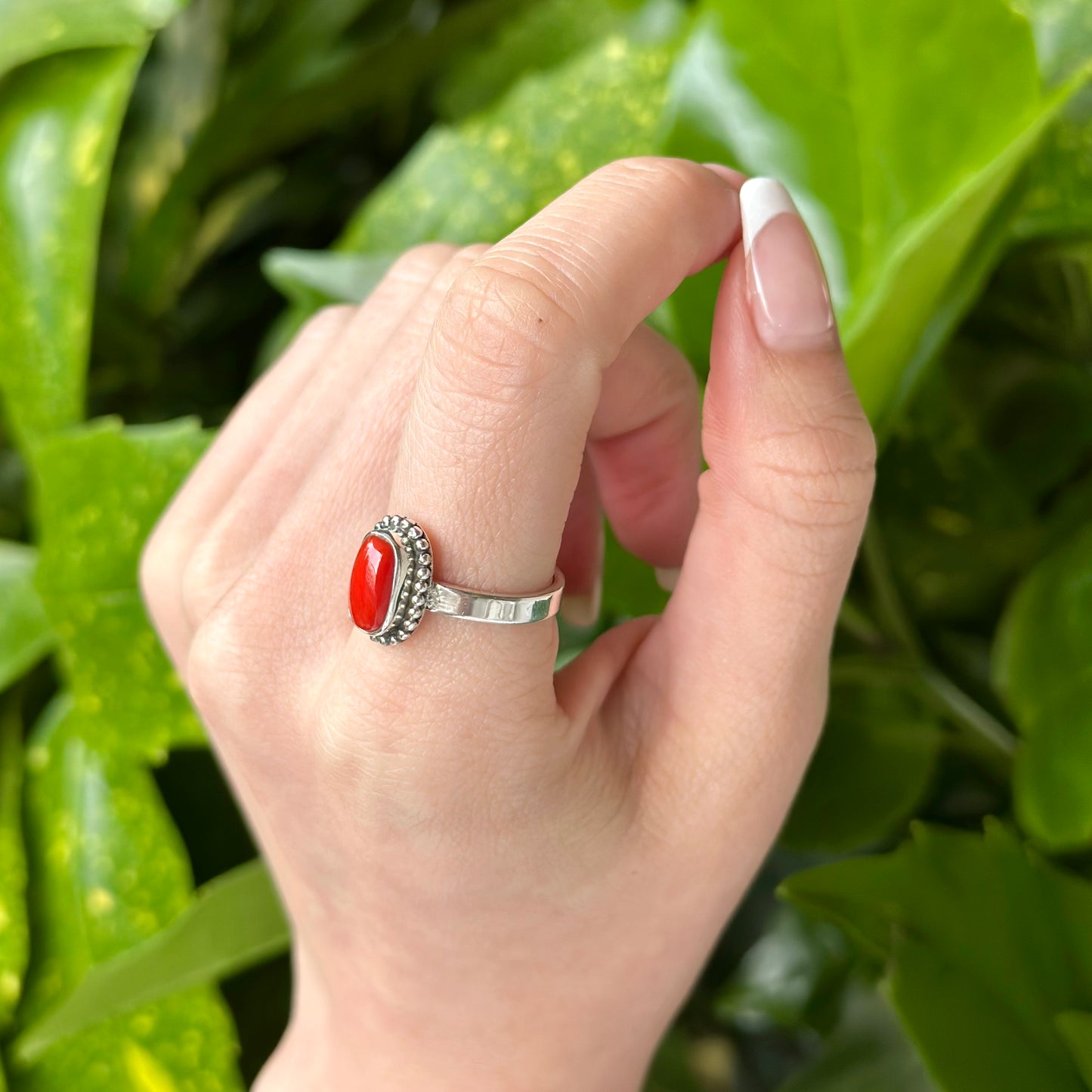 Italy red coral design ring