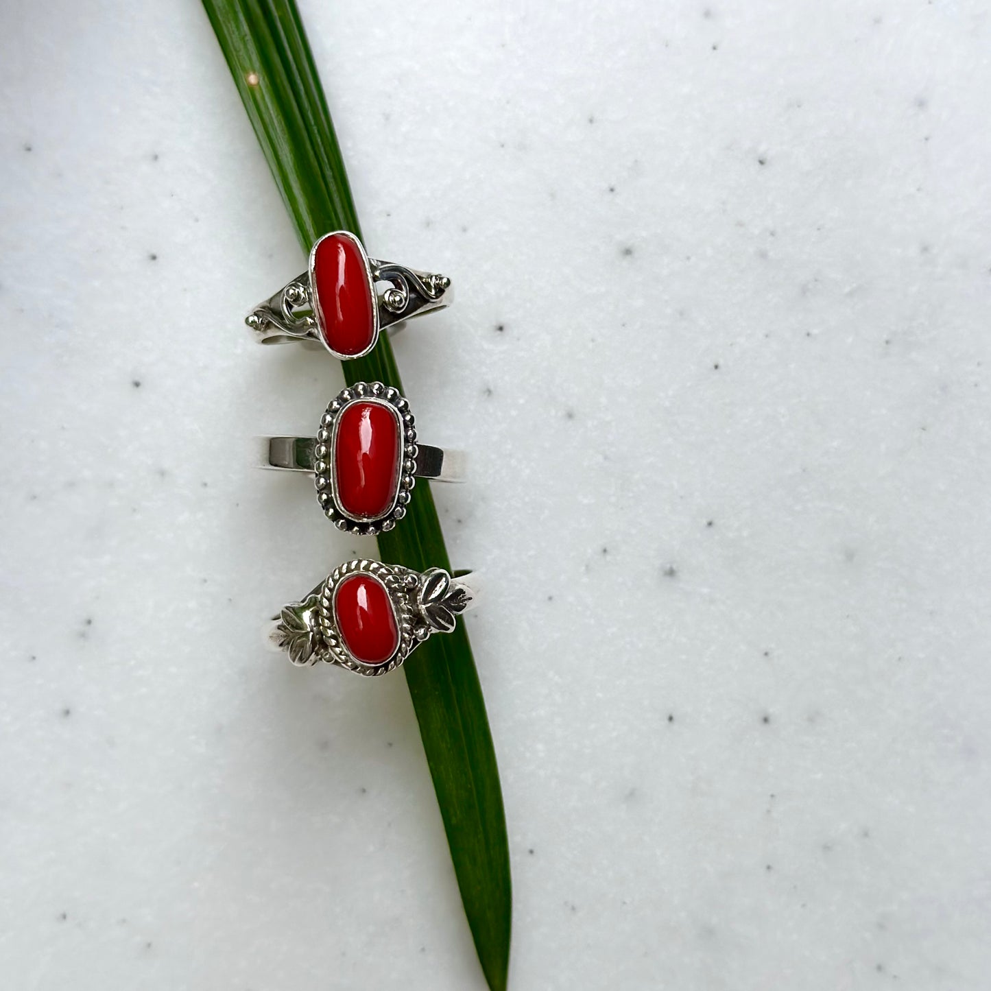 Italy red coral design ring