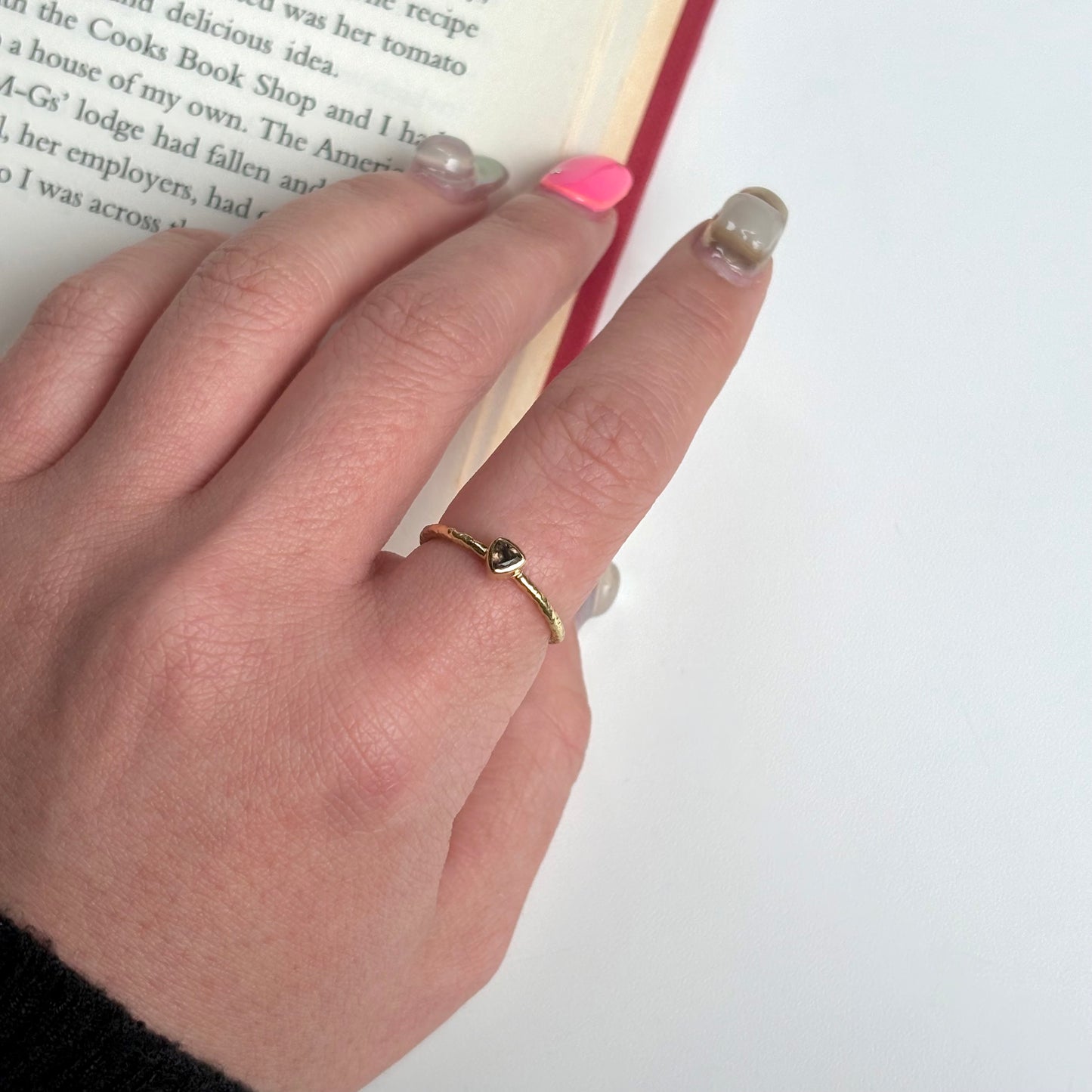 Brass petit ring〈Smoky quartz〉