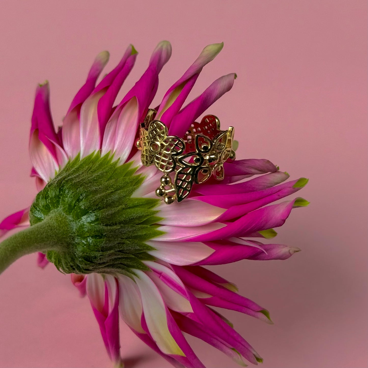 Brass flower plain ring