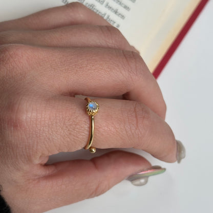 Brass petit ring 〈Rainbow moon stone〉
