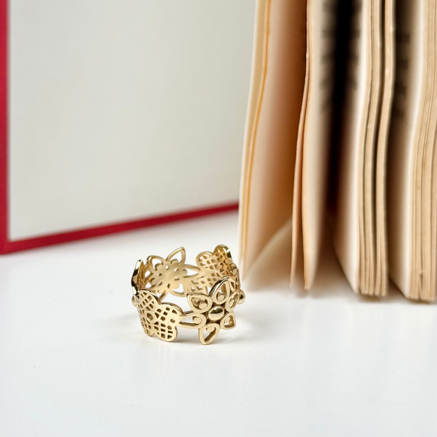 Brass flower plain ring