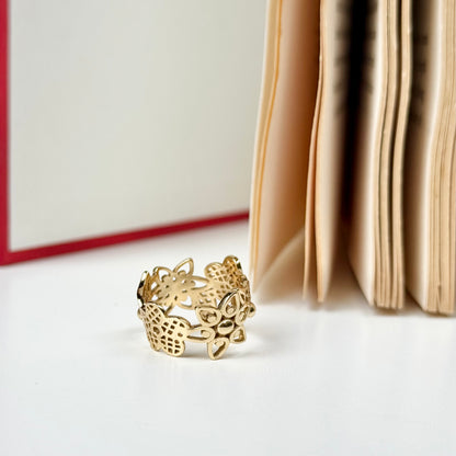 Brass flower plain ring