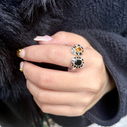 《 FUKUOKA limited 》【Biju mam poco】Leopard enamel × Stone ring