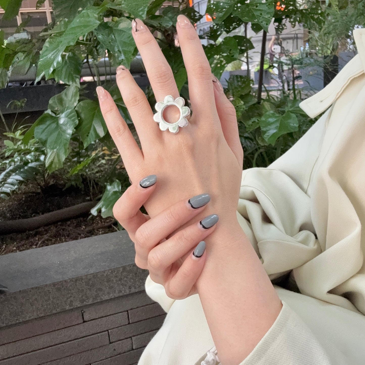 Flower plain ring 5