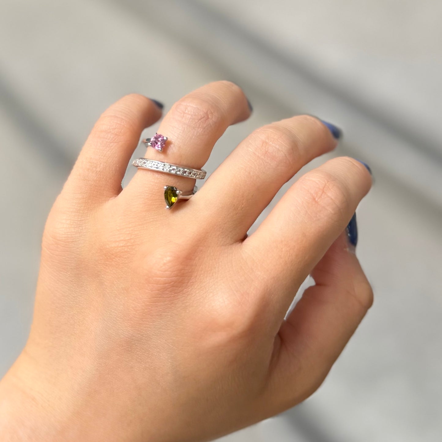 【Biju mam poco】Mulch tourmaline × white topaz ring