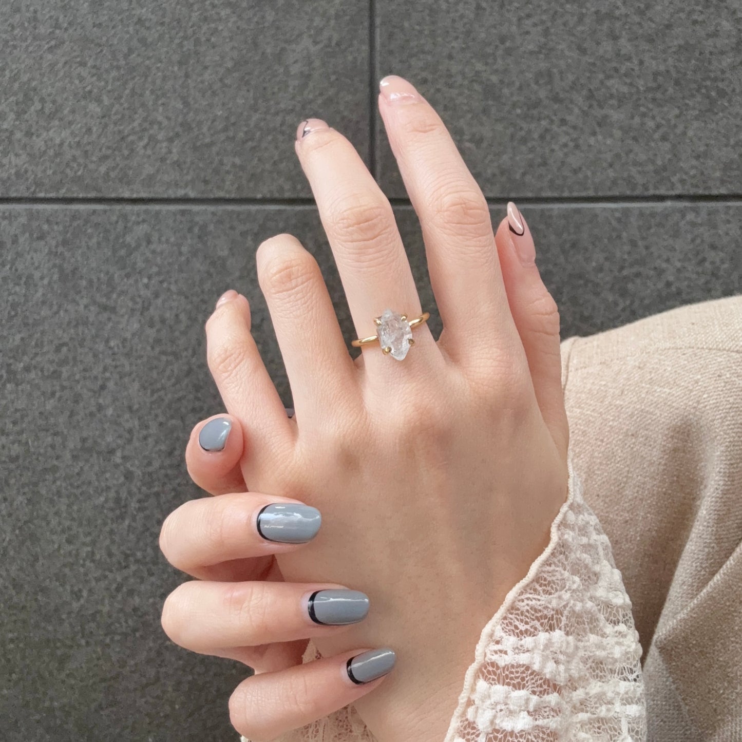 Brass Herkimer diamond ring