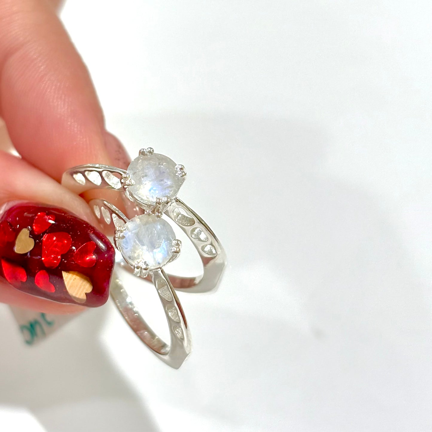 Heart design ring 〈Rainbow moon stone〉