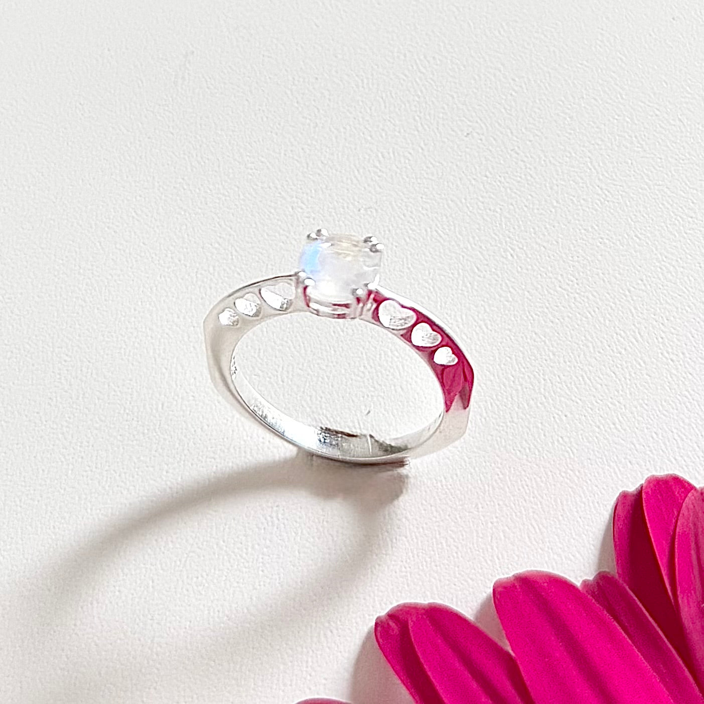 Heart design ring 〈Rainbow moon stone〉