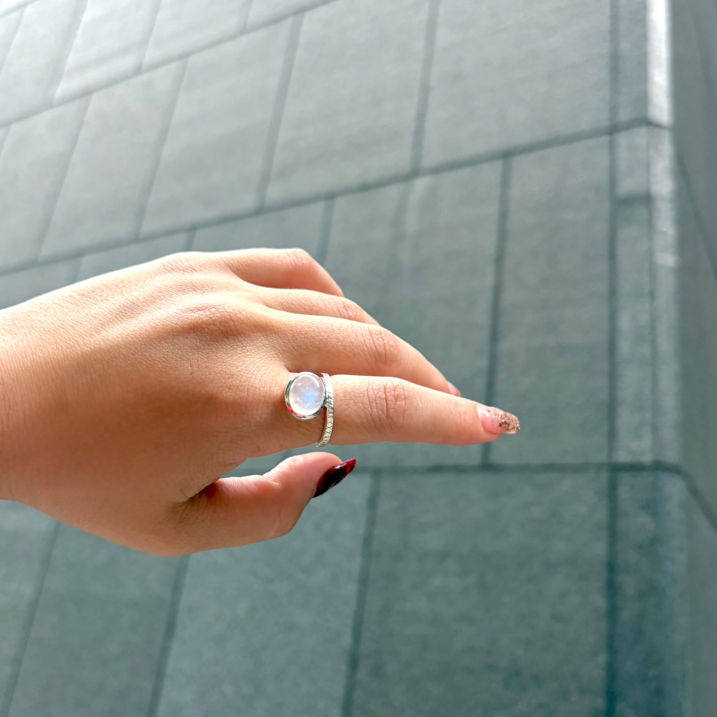 Rainbow Moonstone ring 2