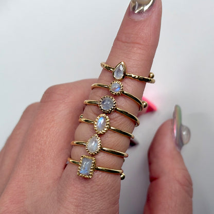 Brass petit ring 〈Rainbow moon stone〉