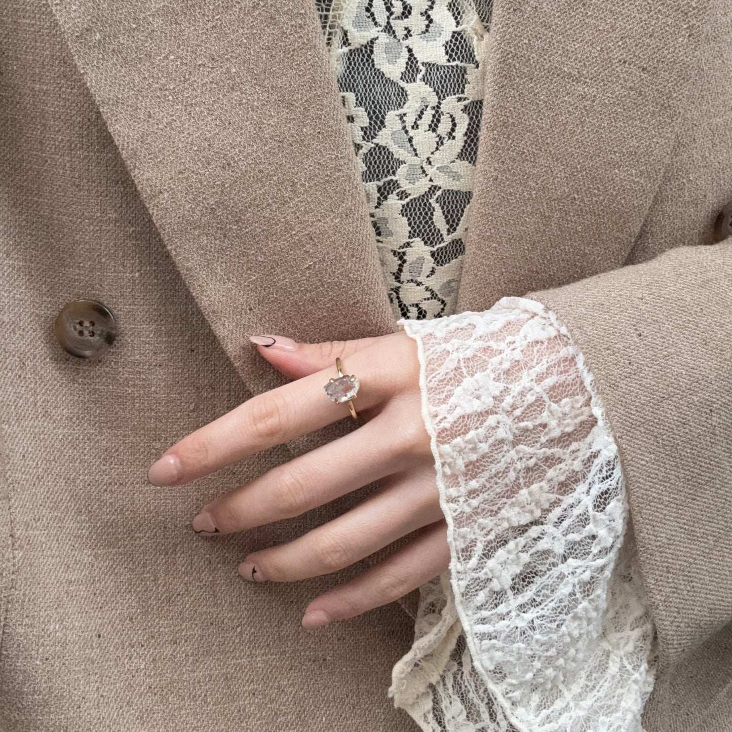 Brass Herkimer diamond ring
