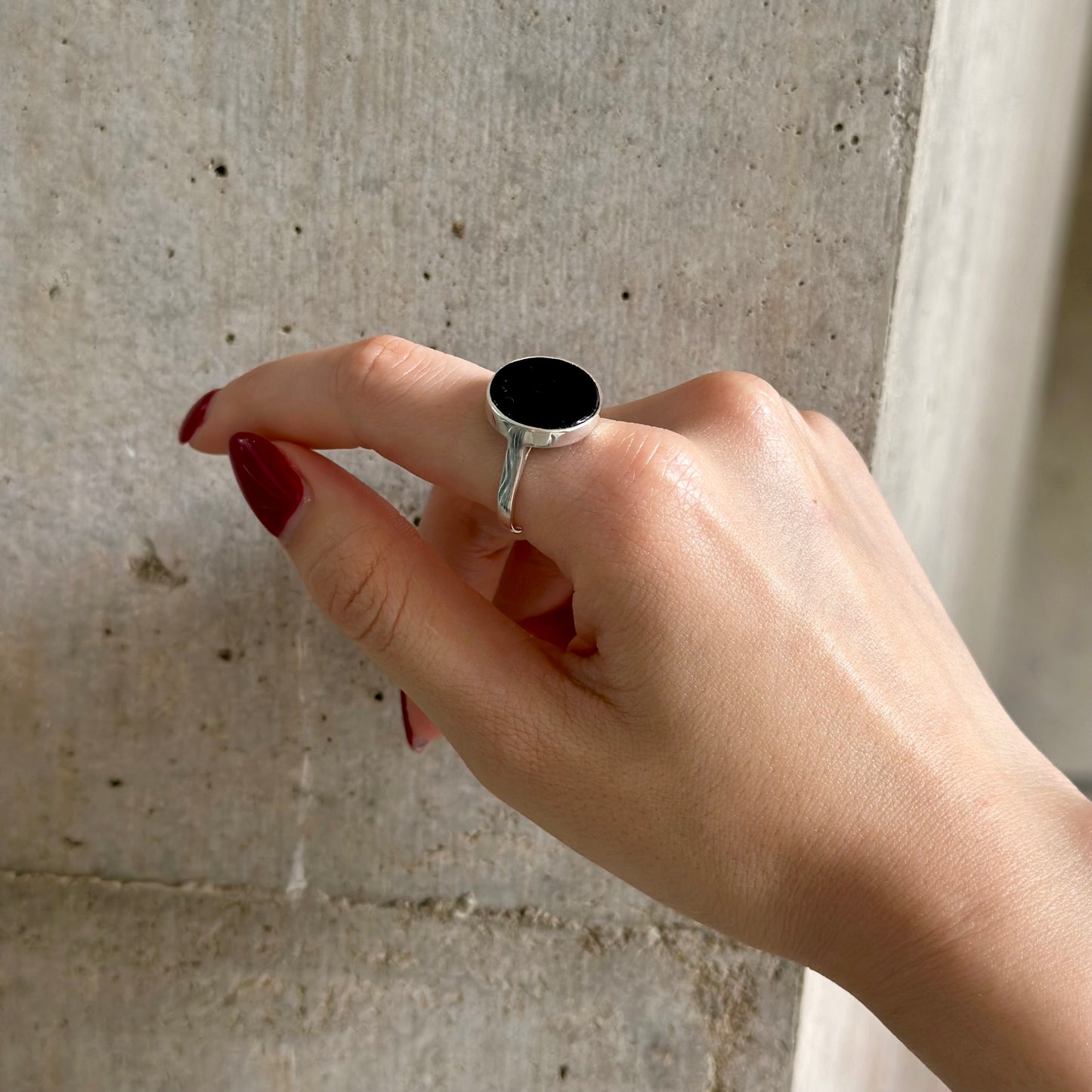 Silver925 circle stone ring〈Black onyx〉