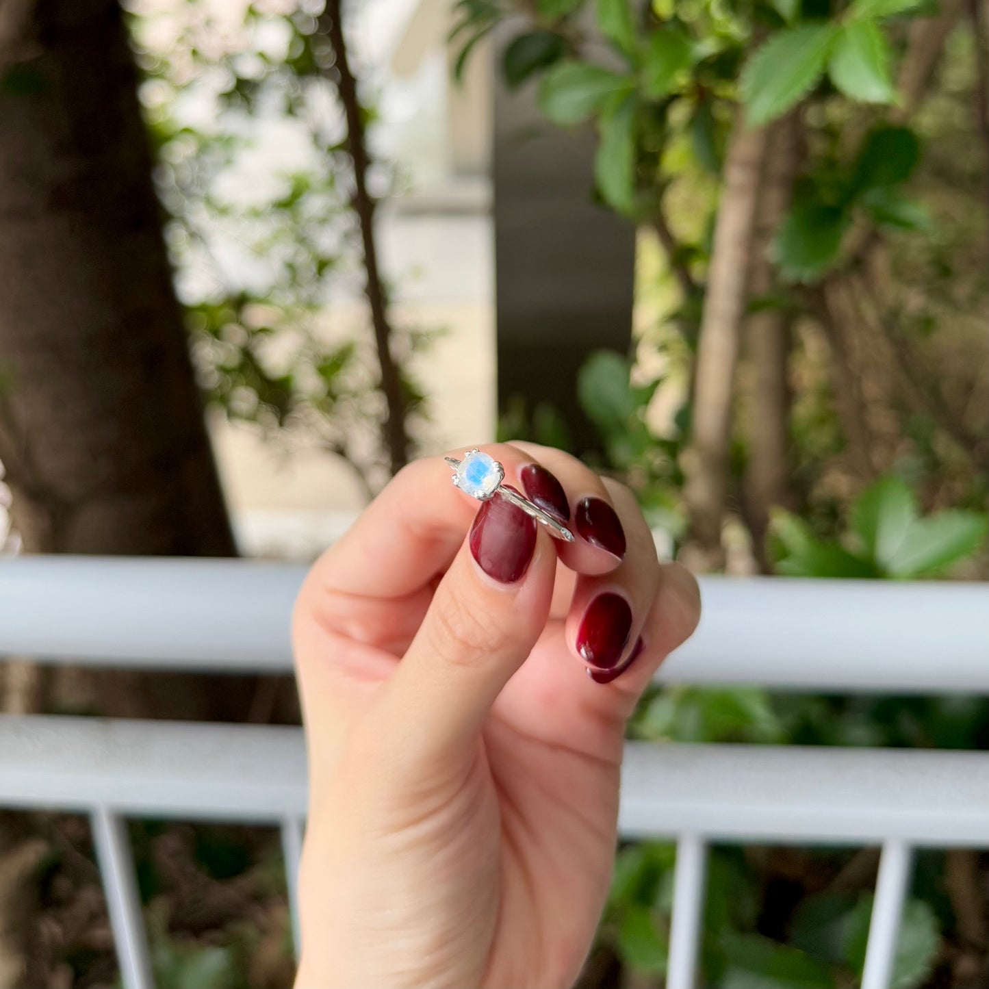 Heart design ring 〈Rainbow moon stone〉