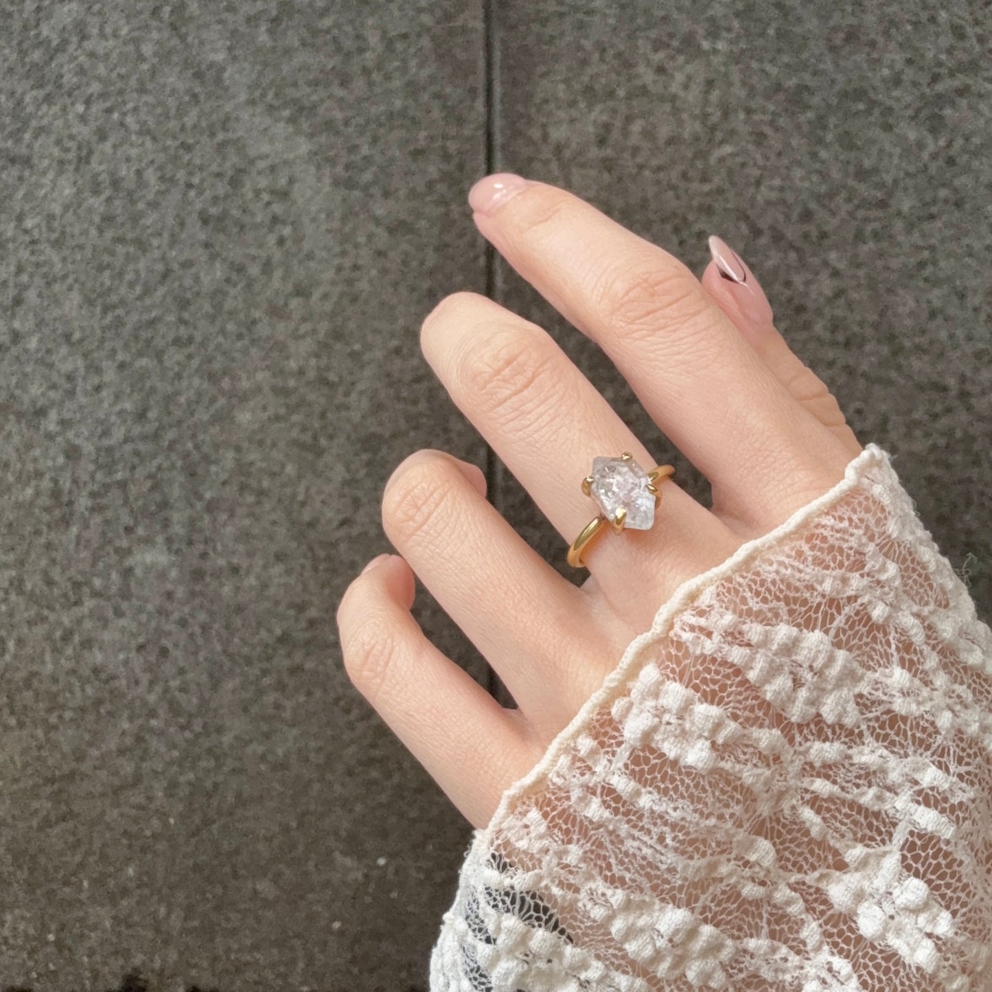 Brass Herkimer diamond ring