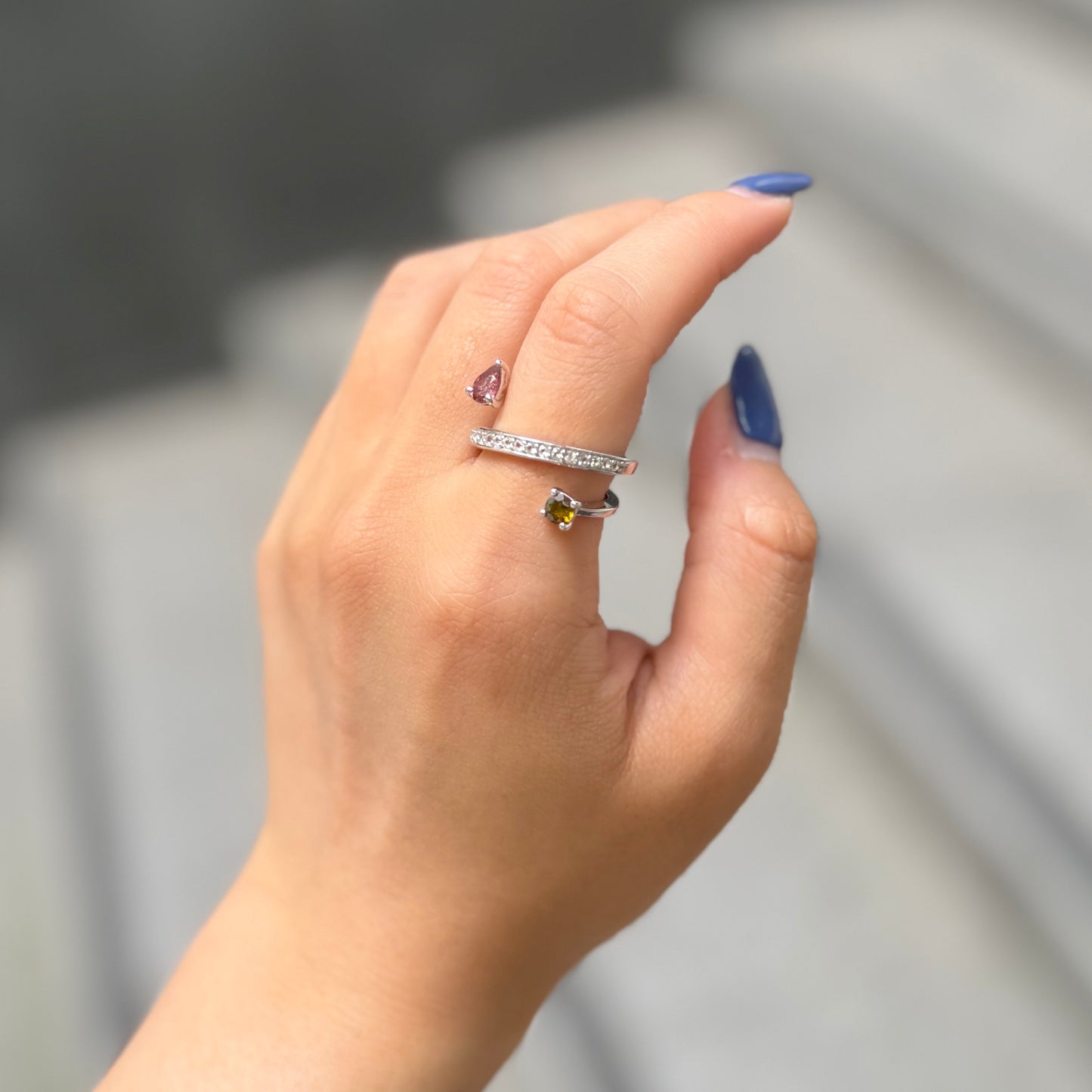 【Biju mam poco】Mulch tourmaline × white topaz ring