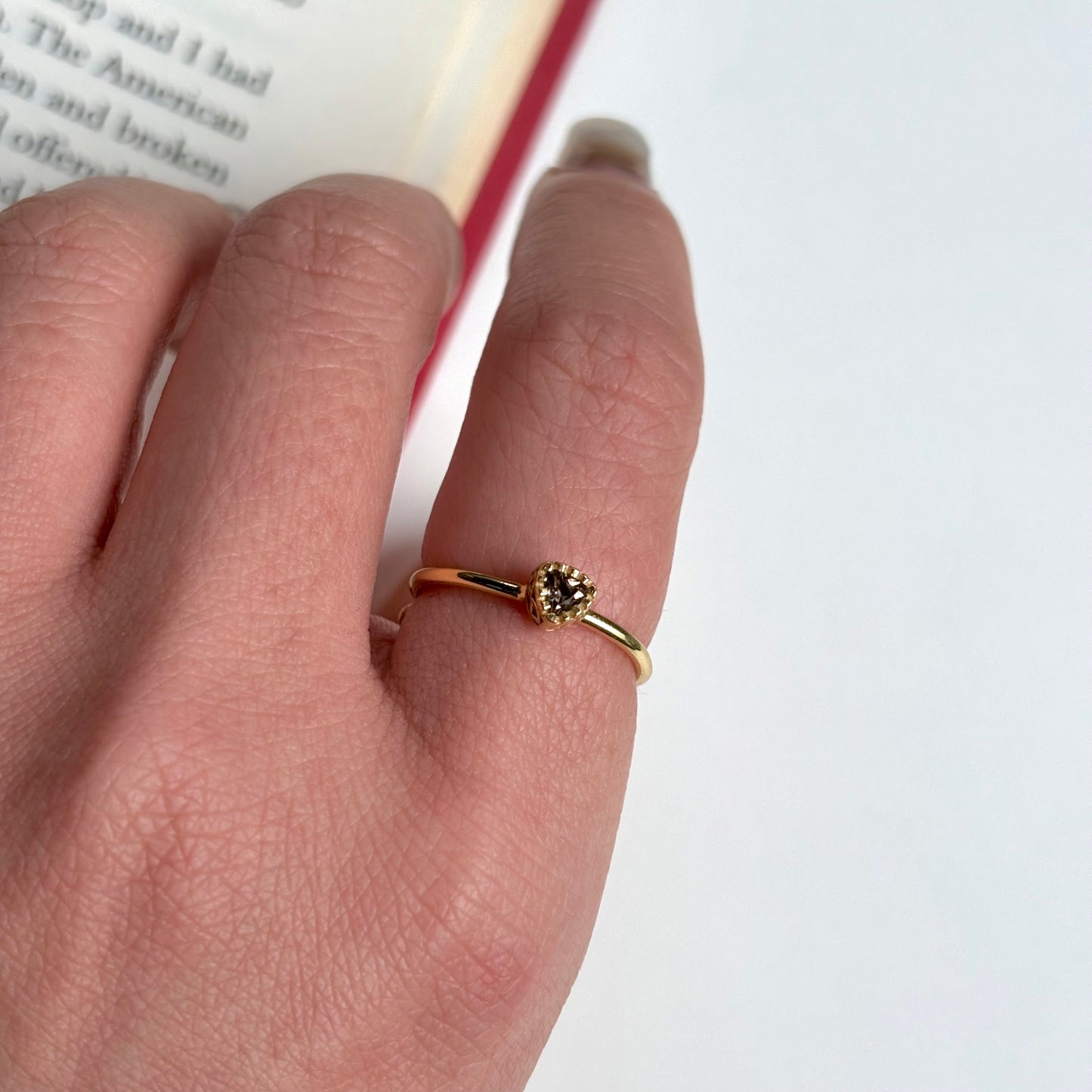 Brass petit ring〈Smoky quartz〉