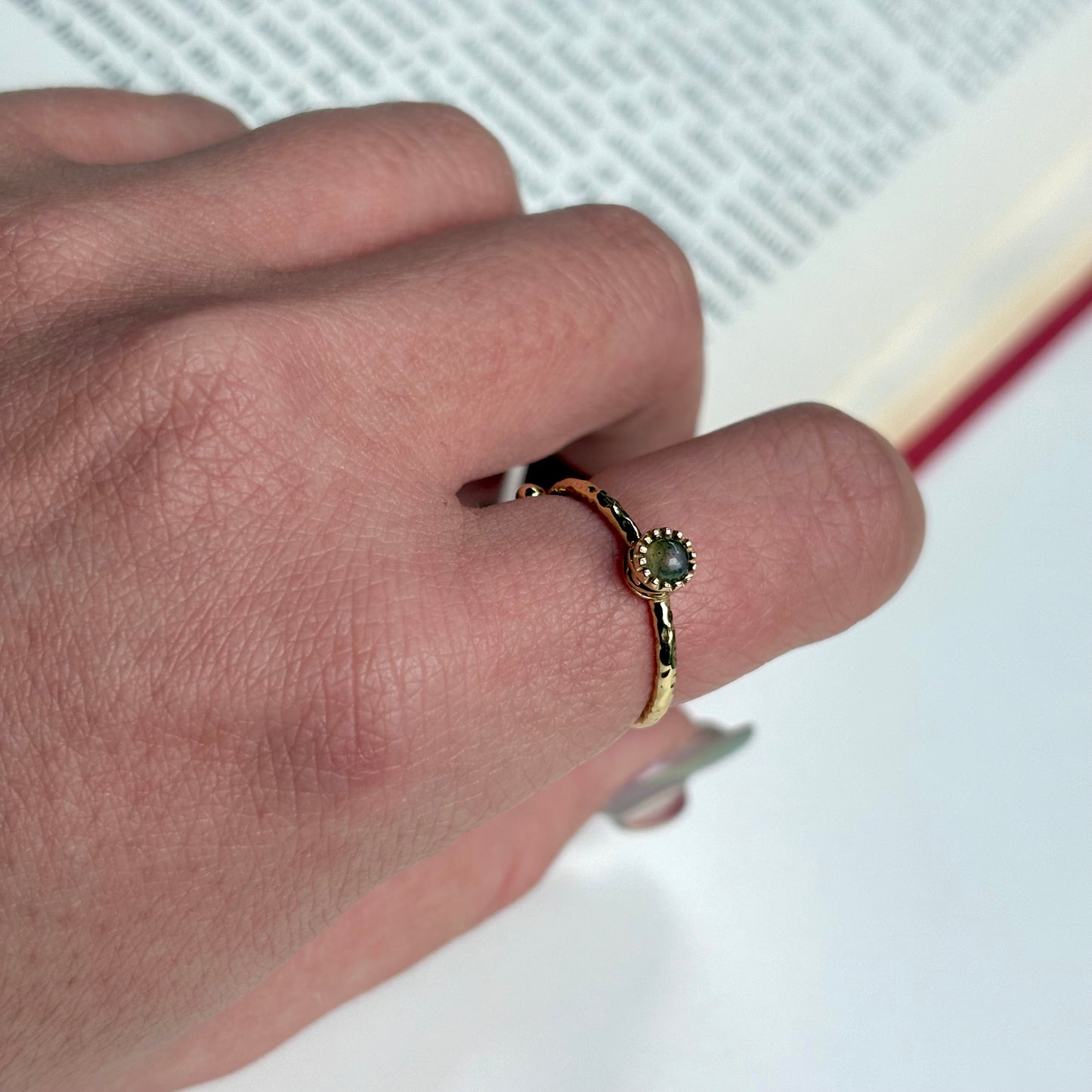 Brass petit ring〈Purple Labradorite〉