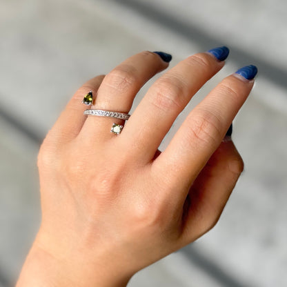 【Biju mam poco】Mulch tourmaline × white topaz ring